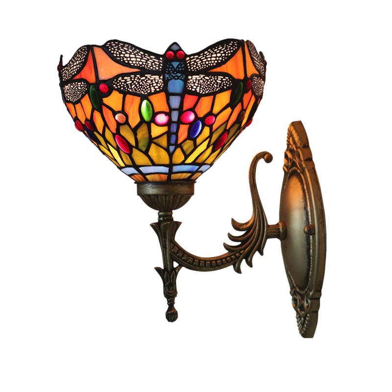 Dragonfly Wall Lighting Ideas Tiffany Cut Glass 1 Bulb Bronze Wall Mounted Light