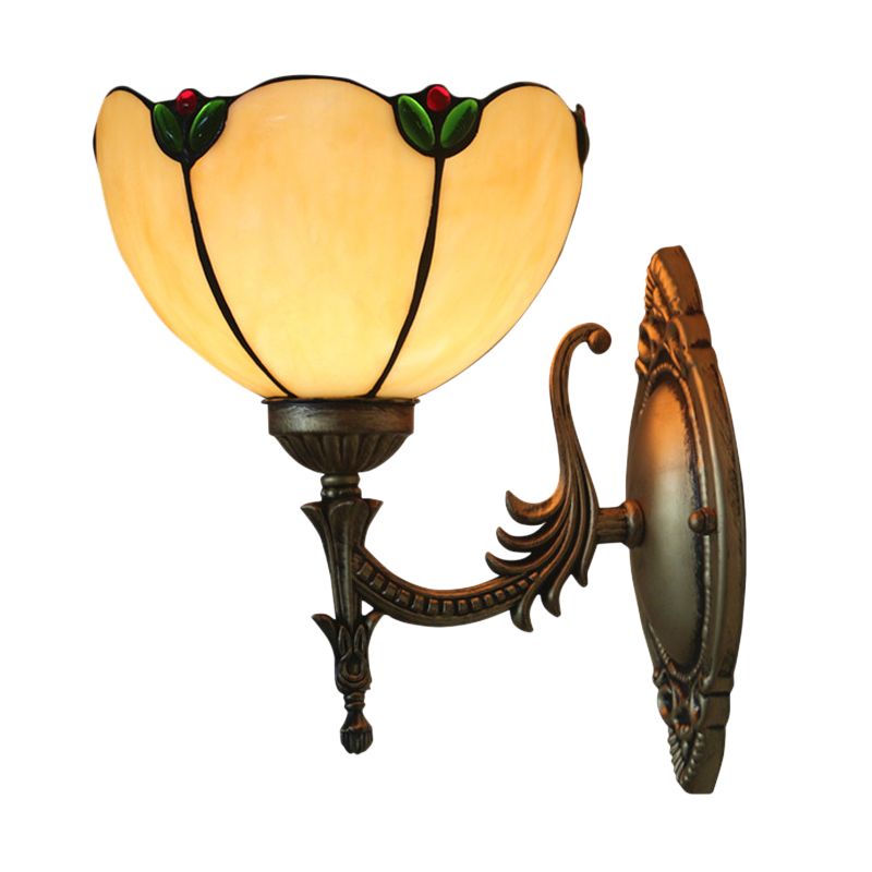 Beige Glass Petals Wall Lamp Vintage 1 Head Bronze Finish Wall Lighting Fixture for Bedroom