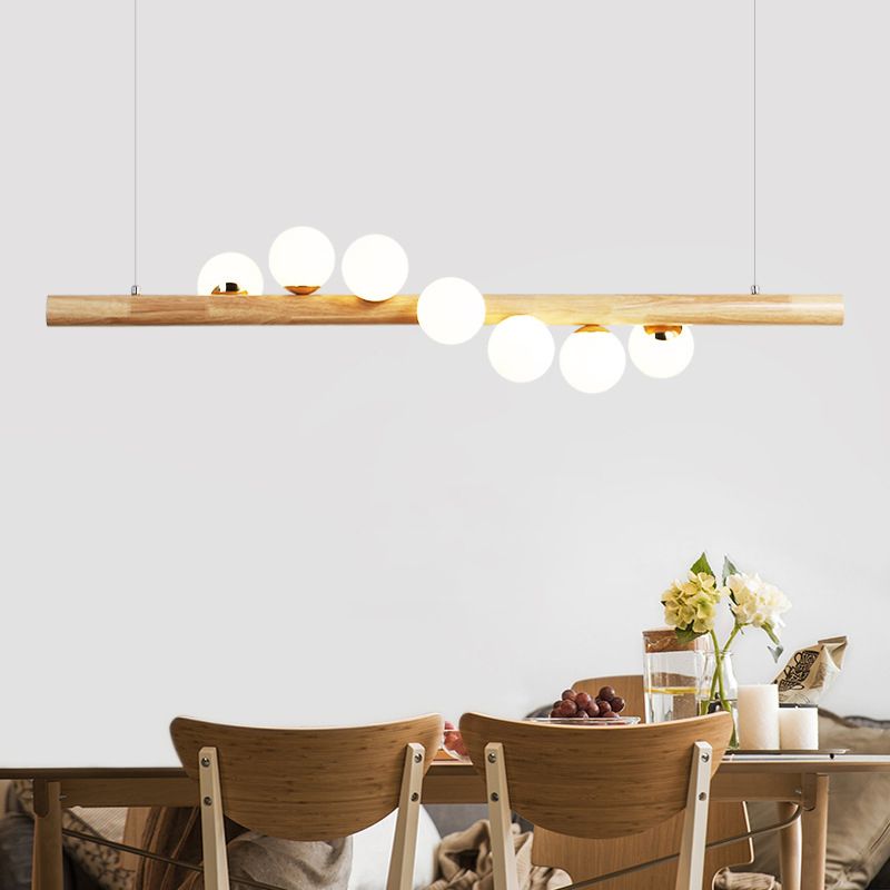 Modern Wood Island Lights Multi-Head Restaurant Hanging Lamp met Globe Glass Shade