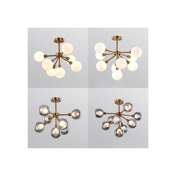 Luce a ciondolo a bolla bianca/fumo 7/9 luci post lampadario a sospensione di vetro moderno per il ristorante