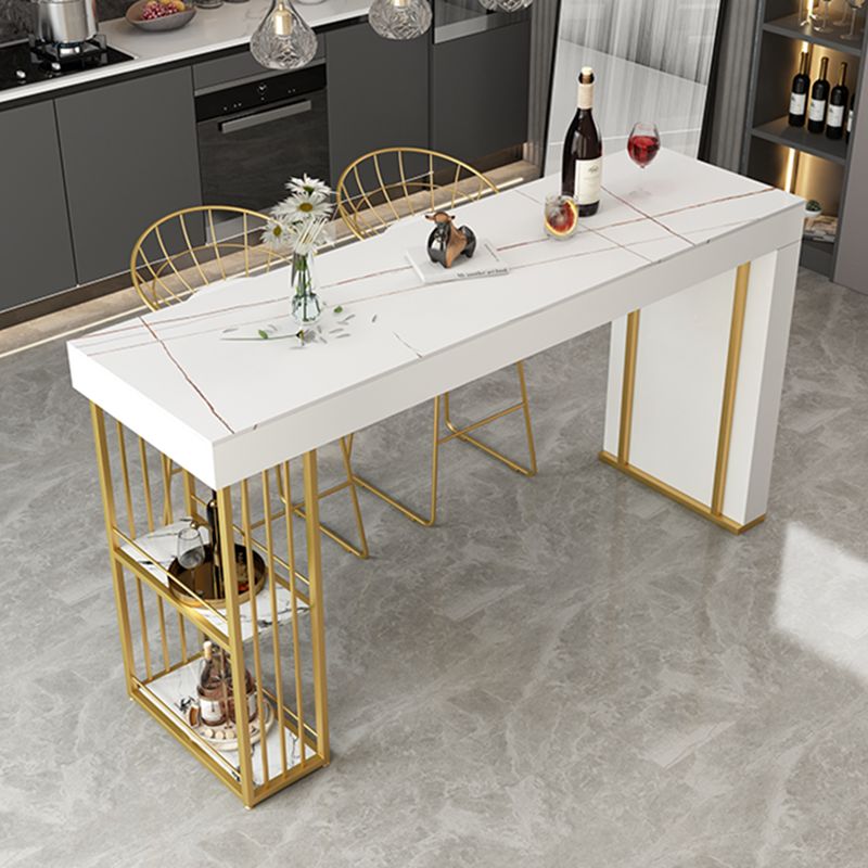 Glam Sintered Stone Bistro Bar Table Rectangle Metal Base Bar Table with Shelves