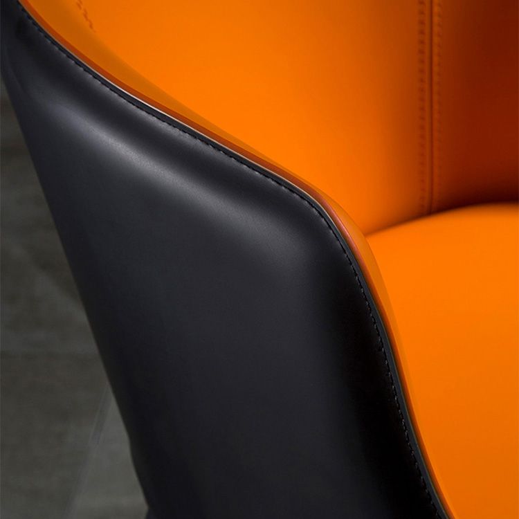 Designer Hotel Leather Arm Chair Matte Finish Solid Back Dining Chair