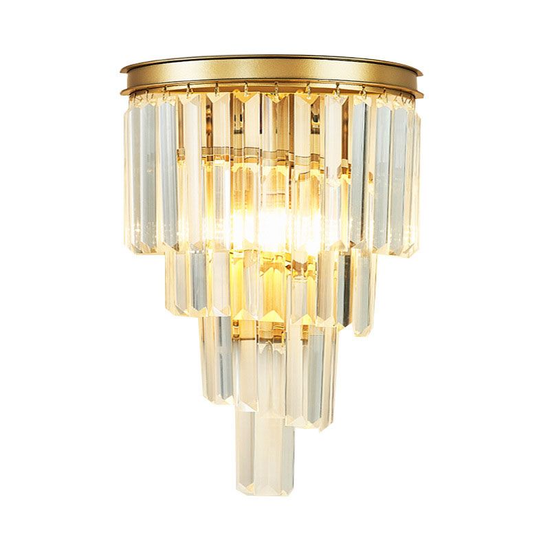 Modern Tiered Sconce Light Fixture Crystal Block 2-Lights Wall Mounted Lights in Gold and Black