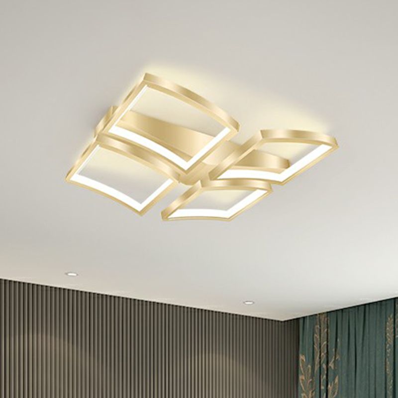 Minimalistic Curved Frame Flush Mount Fixture Metallic Living Room LED Ceiling Lighting