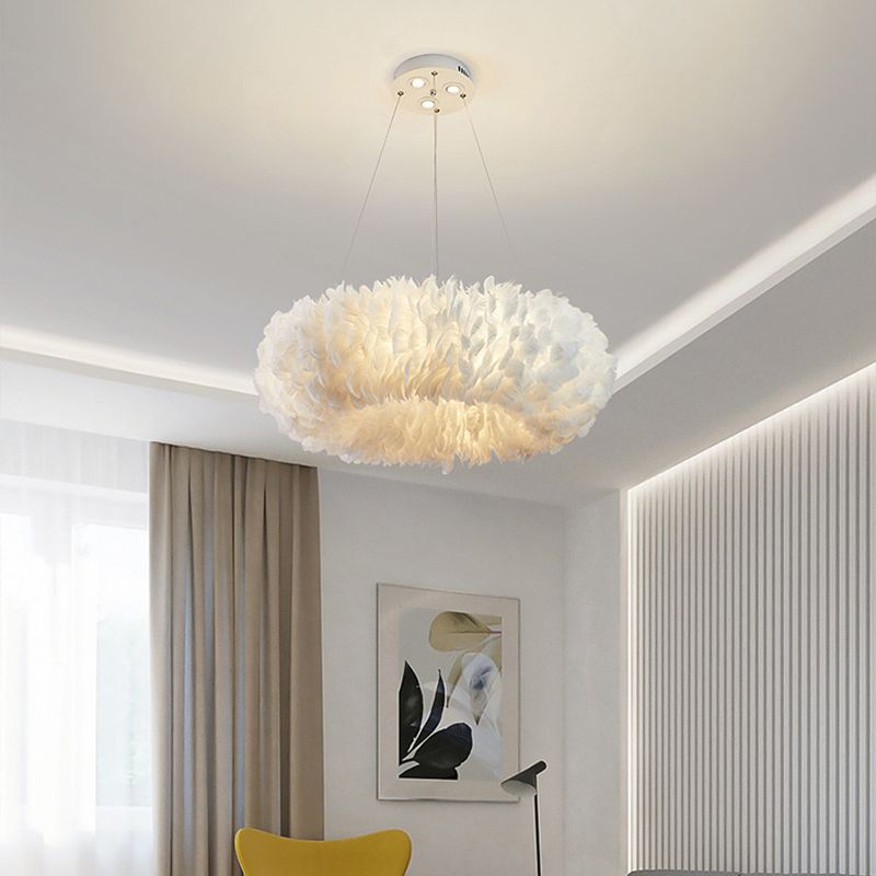 Nordic Modern White Chandelier Light Fixtures Feather Hanging Lamp for Bedroom
