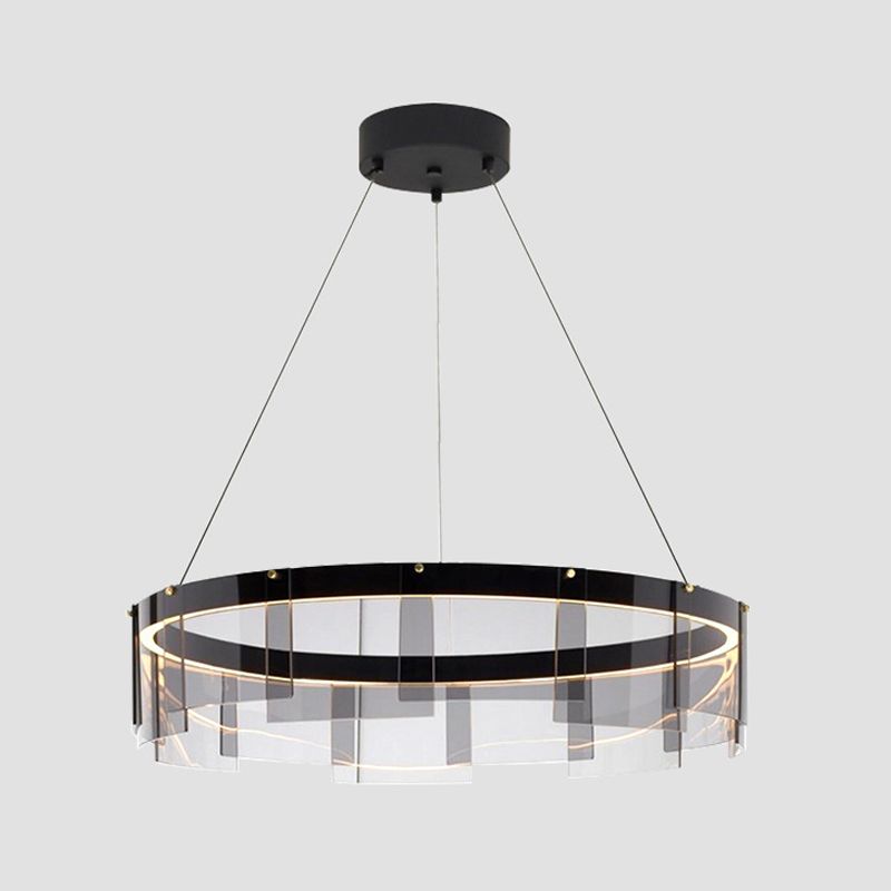 Black Circle Pendant Lighting Modernist Smoke Grey Glass LED Hanging Light Fixture