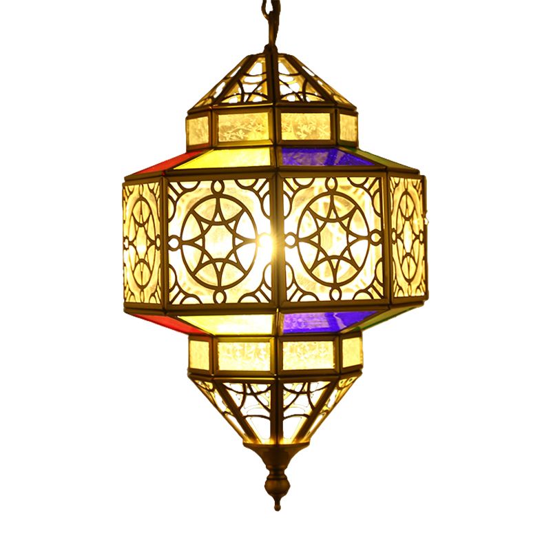 Metallic Brass Pendant Light Lantern 1-Head Southeast Asia Hanging Lamp with Clear Glass Shade