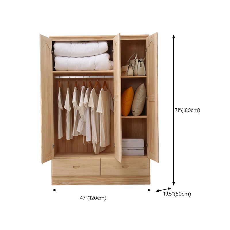 Pine Kid's Wardrobe Contemporary Kids Closet with Lower Storage Drawers