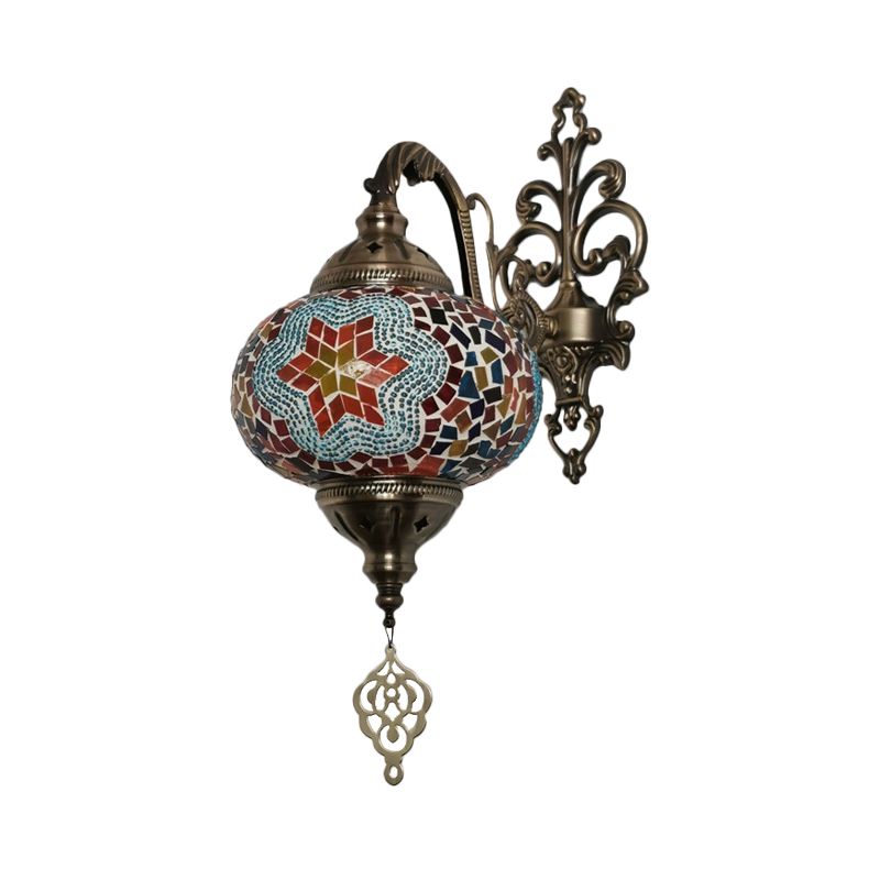 1 ampoule Verre en vitrail éclairage marocain jaune / orange / sphère verte salon