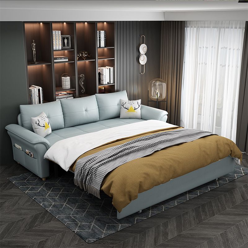 Square Arm Sofa with Loose Back Convertible Sleeper with Storage and Foldable