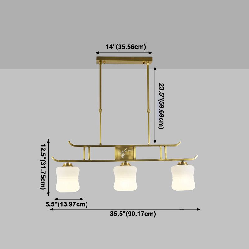 Moderne Zylinderinselbeleuchtung Glasglas 3 Lichthängerleuchten in Gold