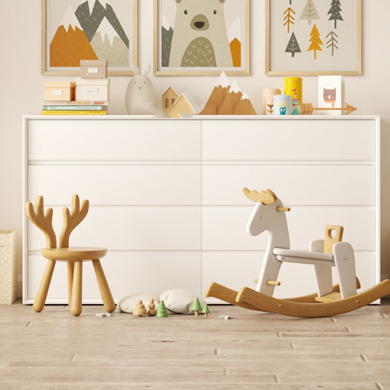 Contemporary Horizontal Double Dresser White Wood Storage Dresser with Drawers for Home