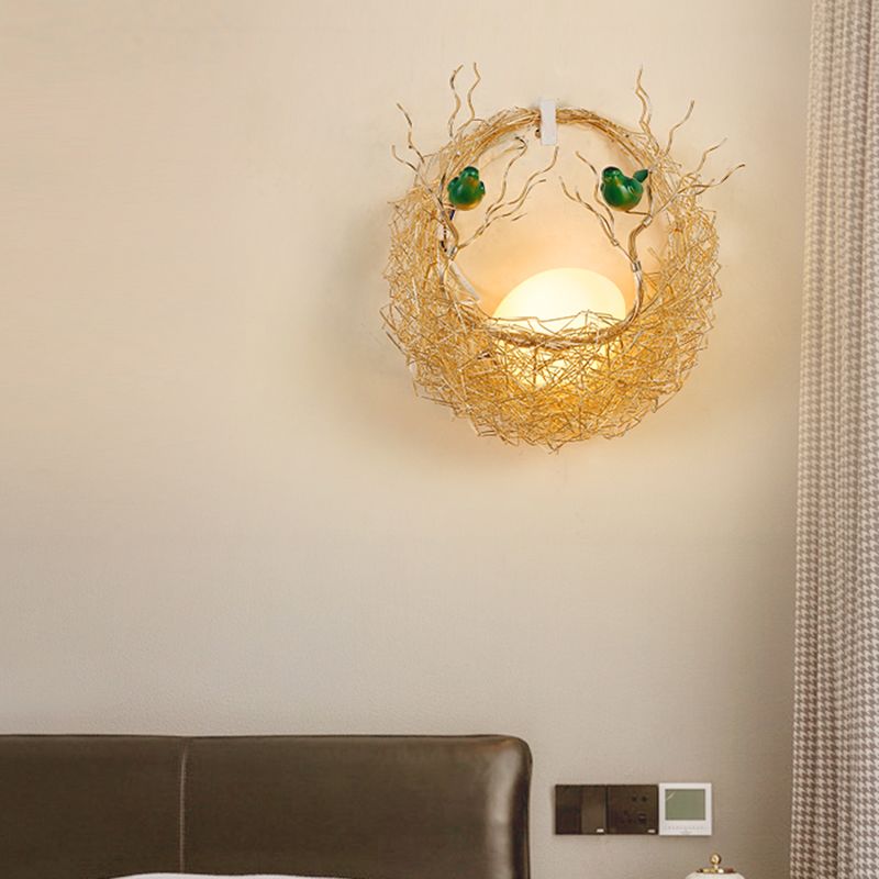 Yellow Nest Wall Mount Light Postmodern 1 Light Opal Glass Sconce Light for Living Room