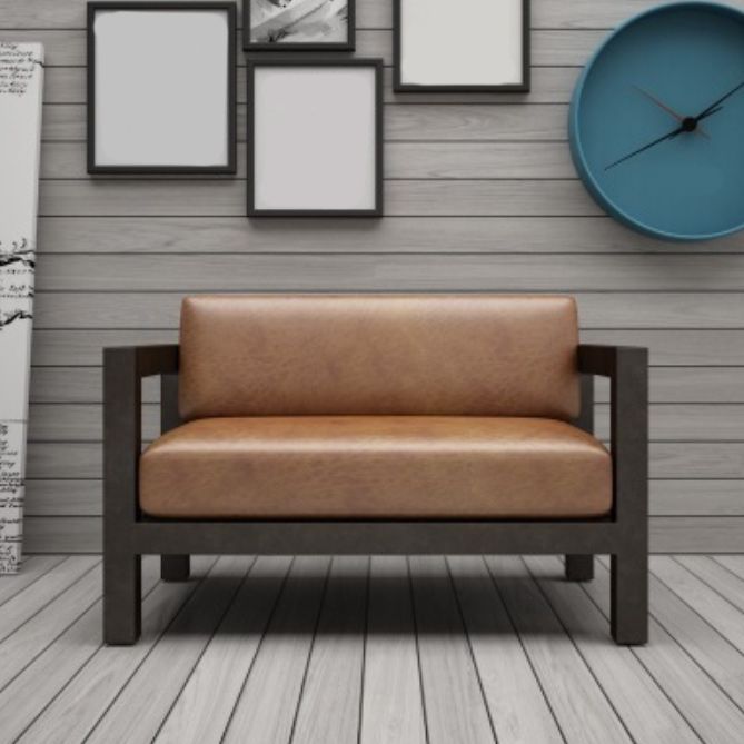 Contemporary Brown Leather Sofa with Black Square in Iron for Apartment