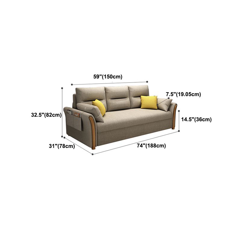 Contemporary Cotton Blend Convertible Flared Arm Couch Bed with Pillows