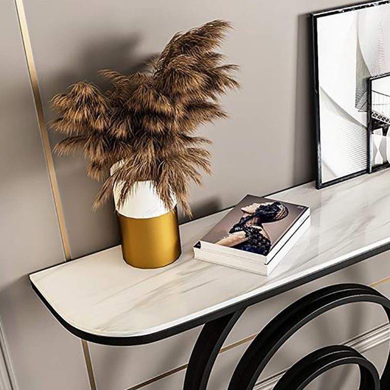 Modern Half Moon Accent Table Stone Console Sofa Table for Hall