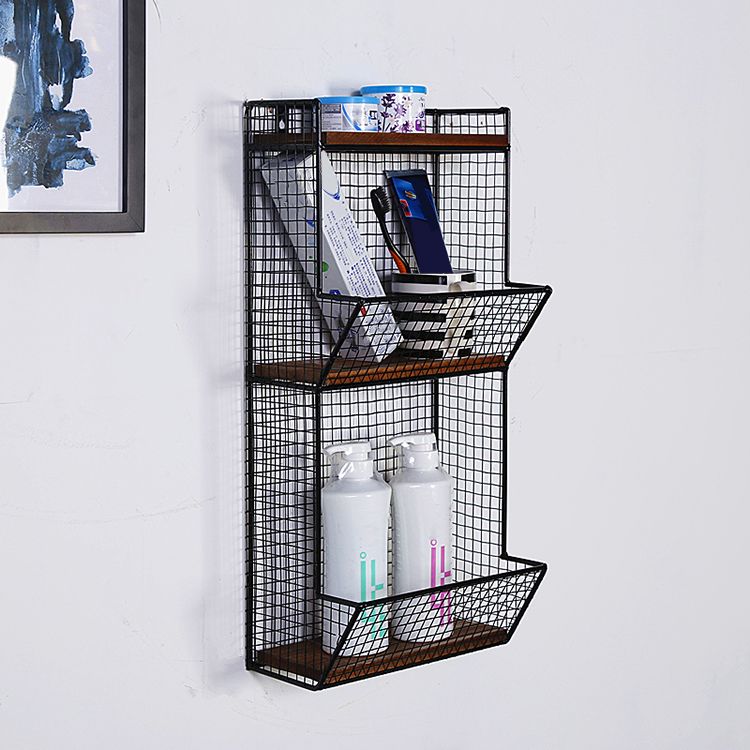 3/4-Shelf Industrial Wall Unit Bookshelf Iron Frame Pine Wood Bookshelf