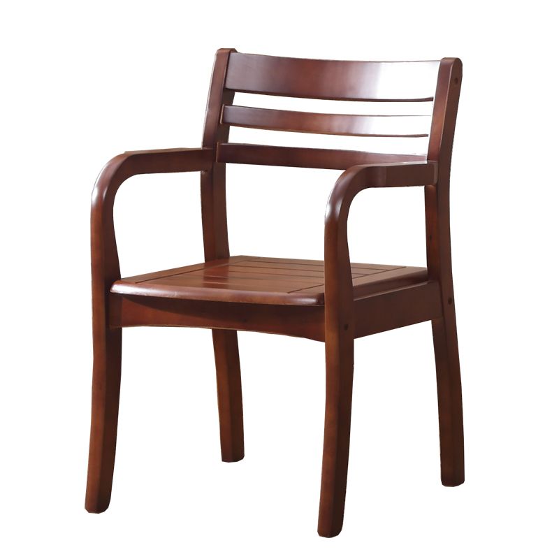 Fauteuil de salle à manger avec dossier en bois, chaise simple traditionnelle avec bras en bois d'hévéa