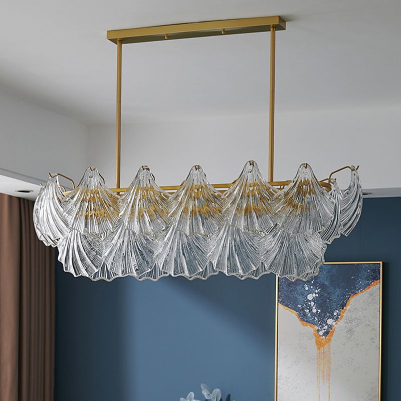 Modern Metal Pendant Light Shell Shape Island Light with Glass Shade for Living Room
