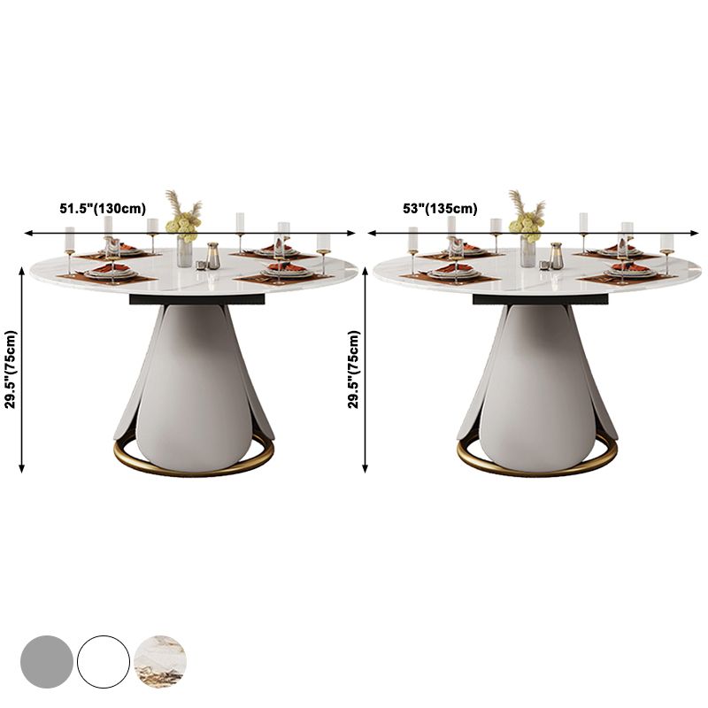 Traditional Luxury Round Dining Table Sintered Stone Table with Pedestal Base