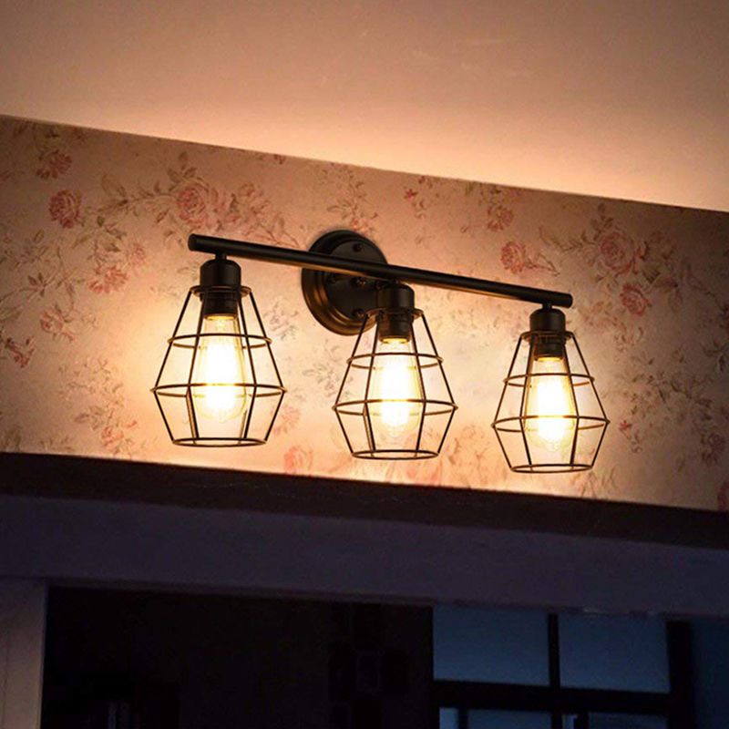 3 Lichter Badezimmer Eitelkeit hellem schwarzem Ende Wandmontierter Spiegel vorne vorne