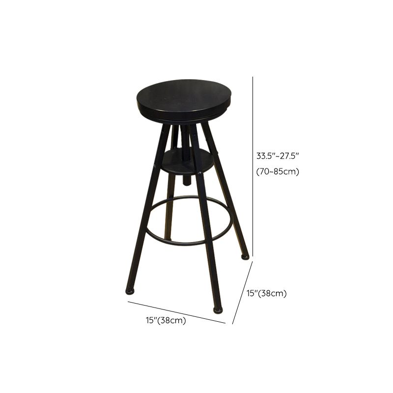 Industrial Adjustable Height Dining Stool Wood Bar Stool with Footrest
