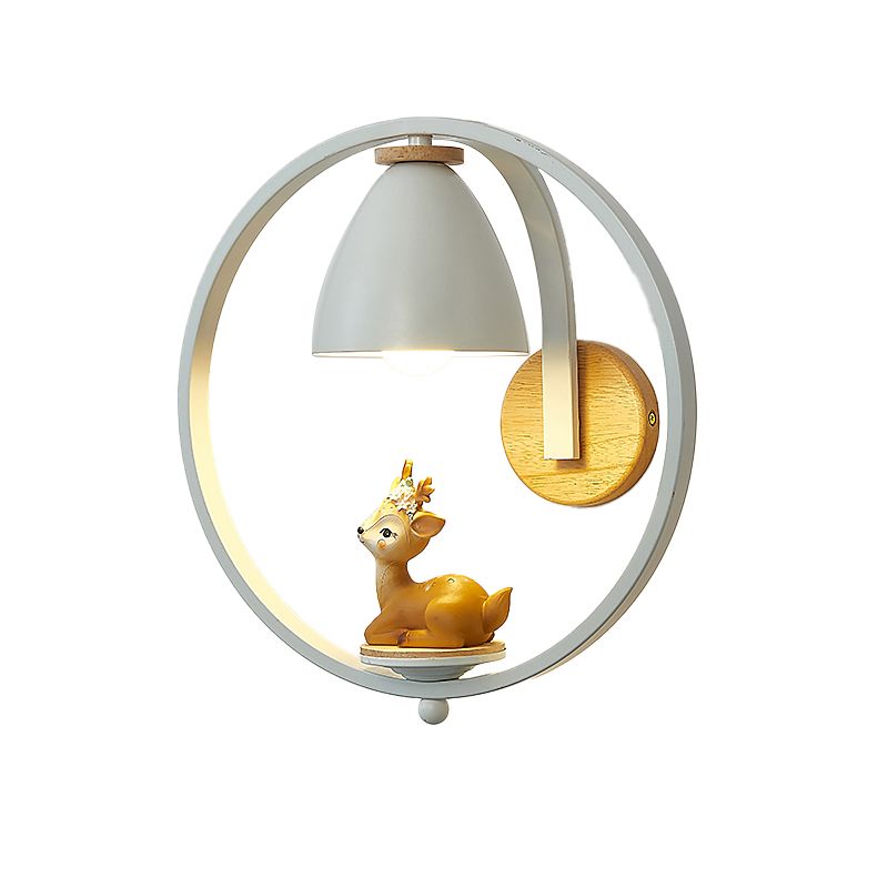 Metal Bell Wall Lamp Nordic 1 Head White Sconce Lighting with Ring and Figurine Deco