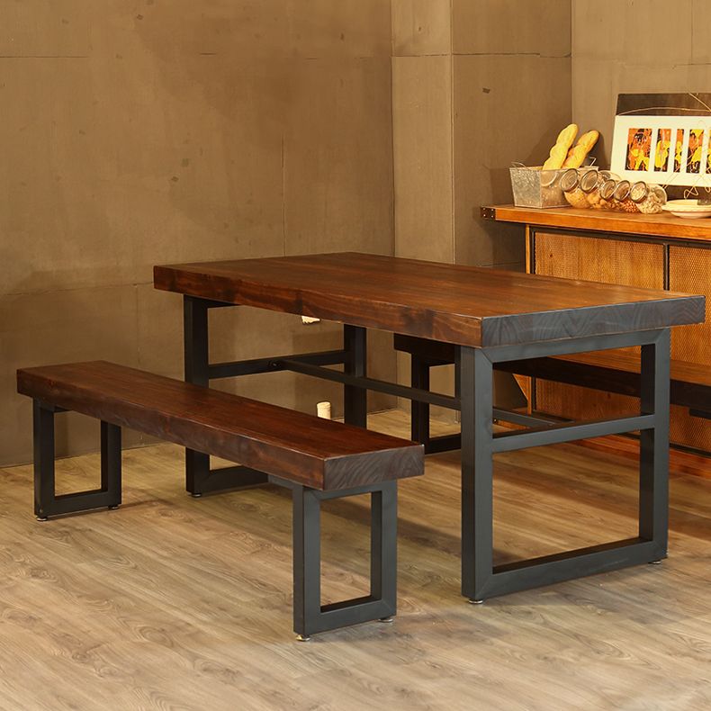 Industrial Style Solid Wood Dining Table Brown Rectangle Table with Trestle Base for Dinning Room