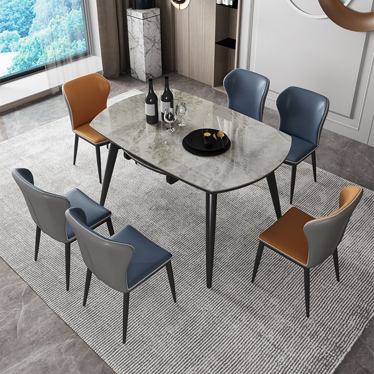 Sintered Stone Top Extendable Round Table for Restaurant Modern Dining Table with Black 4 Legs