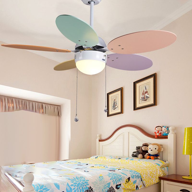 Colorful Pendant Fan Light Cartoon LED Semi Flush Mount Ceiling Lamp