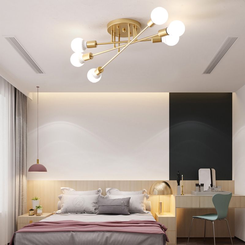 6/8/10 lampen slaapkamer semi-inbouwlamp met zichtbare lamp moderne metalen goud/zwarte plafondlamp