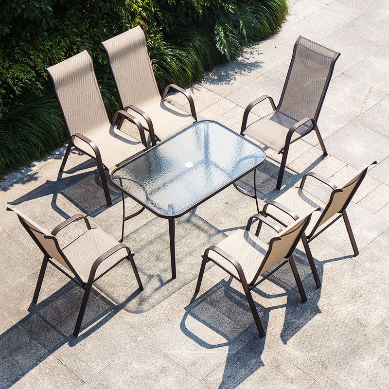 Metal and Glass Patio Table Industrial Style Outdoor Patio Dining Table