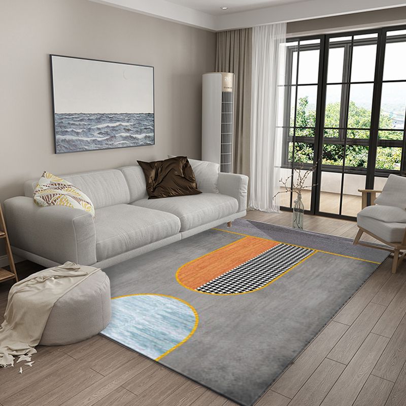 Grey Houndstooth Pattern Rug Polyester Minimalist Rug Pet Friendly Washable Non-Slip Area Rug for Living Room