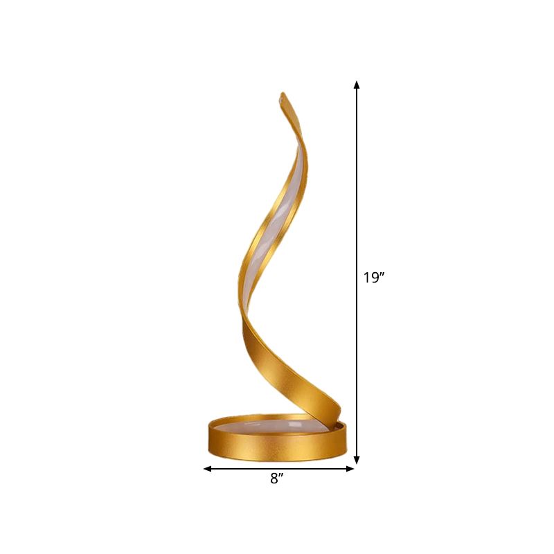 Spiral Ribbon Bedroom Night Table Light Metallic LED Contemporary Task Lamp in Gold