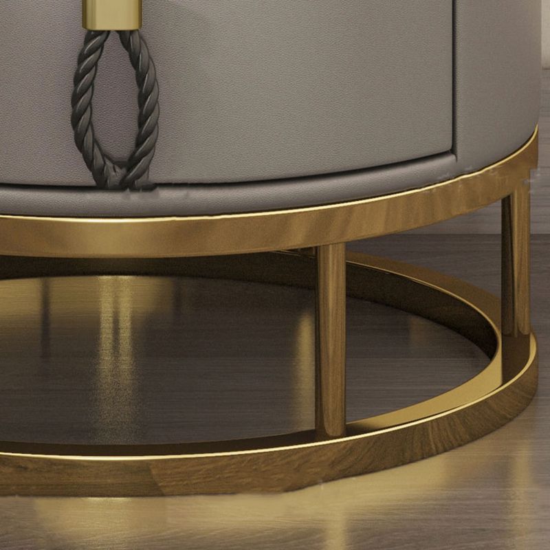 Glam Round Nightstand with 2 Drawers 20" Tall Stone Top Night Table