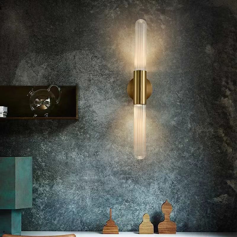 2-Light Golden Wall Mounted Sconce LED Glass Wall Light for Living Room