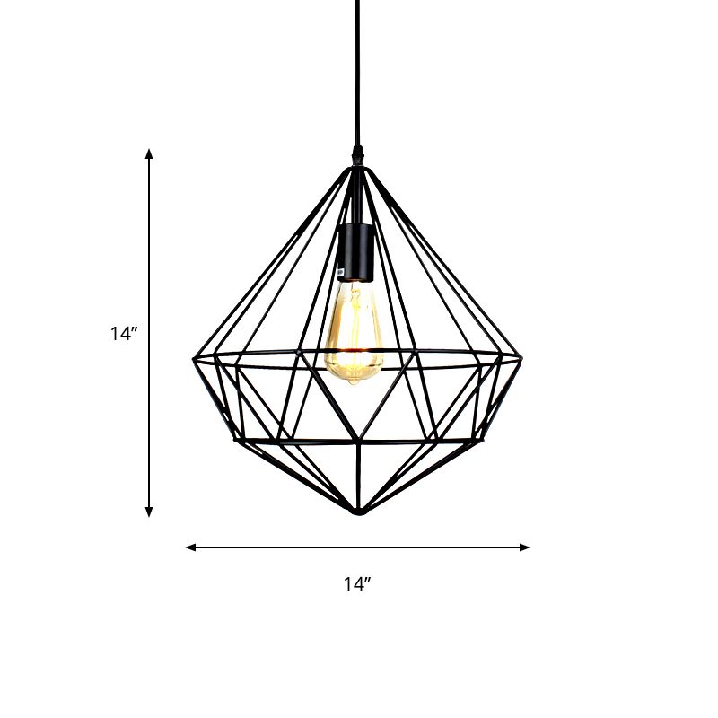 1 Bulb Ceiling Light Industrial Faceted Cage Metal Pendant Ceiling Light in Black for Living Room