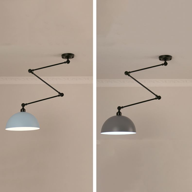 Macaron 1-Bulb Suspension Lamp Metal Swing Arm Pendant Light with Dome Shade