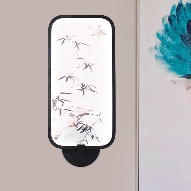 Bamboo Leaf/Mountain PVC Wall Mural Lamp Asian Black Integrated LED Wall Mounted Light for Family Room
