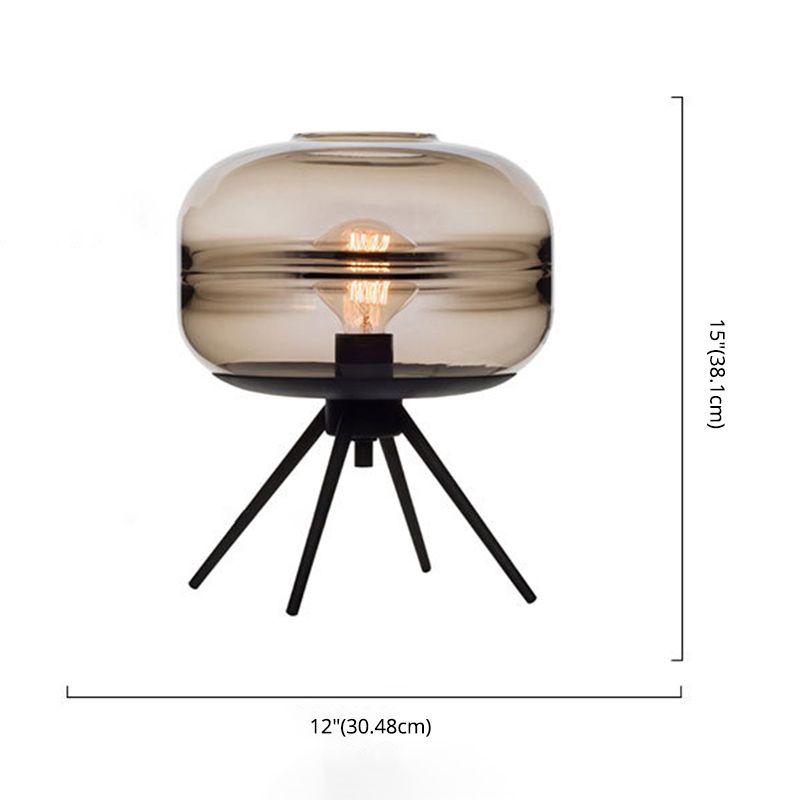 Black Drum Single Table Lamp in Modern Concise Style Wrought Iron Table Light with Glass Shade
