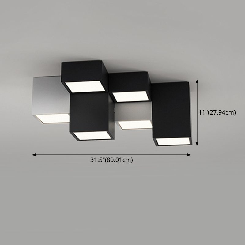 Plafonnier LED noir et blanc dans une simplicité moderne, plafonnier géométrique en fer avec abat-jour en acrylique