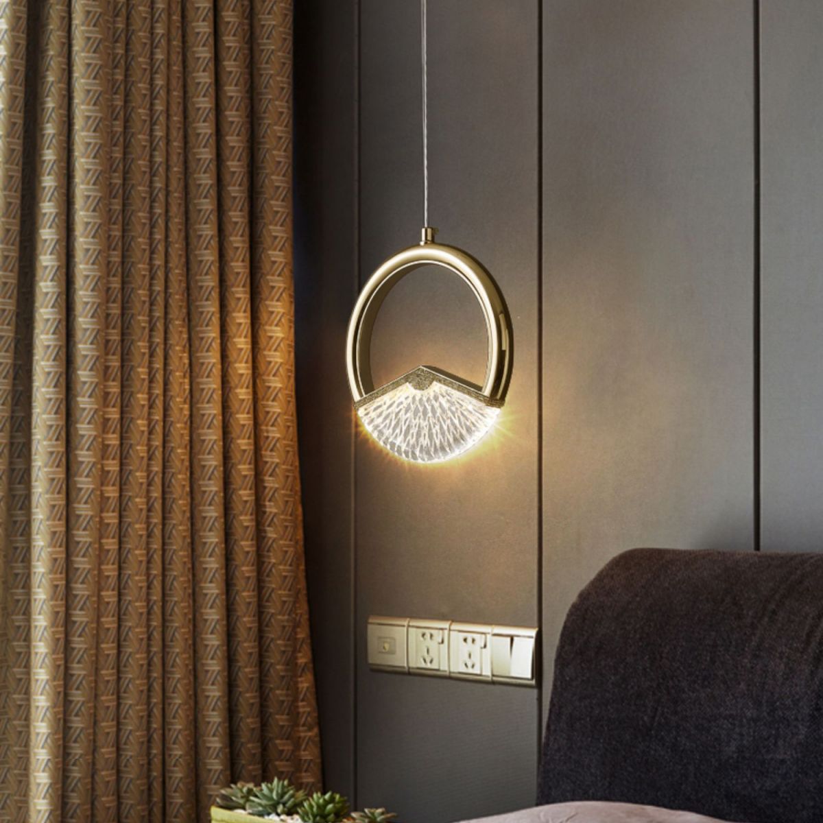 Einfachheit geführte Beleuchtung Anhänger Messingring Hängende Lampe mit Kunstkristallschatten