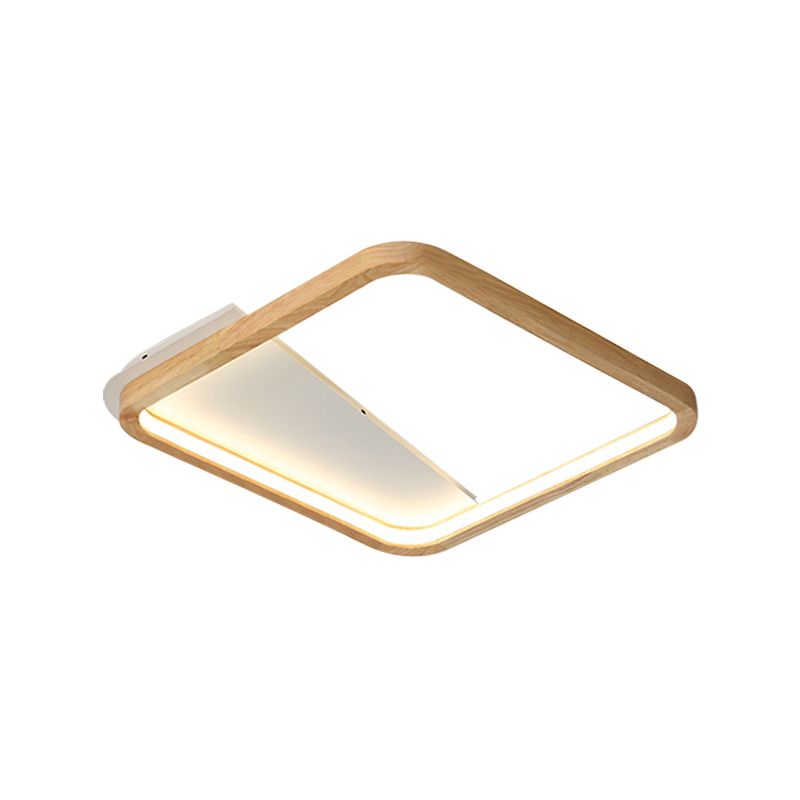 Rectangular LED Flush Mount Light Simple Wooden 13"/17"/21" Wide 1 Light Home Ceiling Lamp