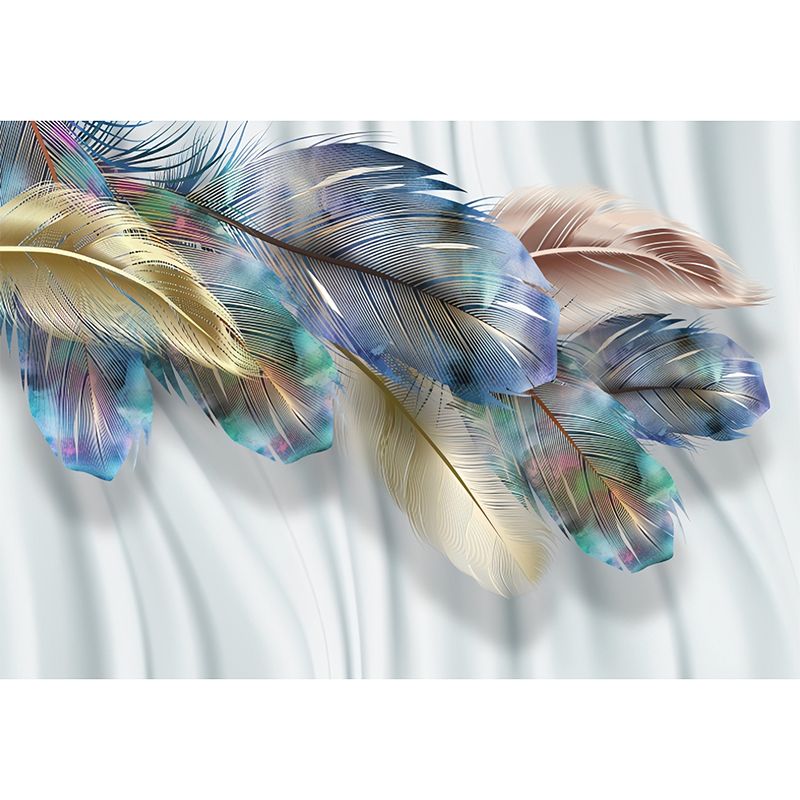Classic Wall Mural with Yellow and Blue Feather for Commercial Use, Non-Woven Material