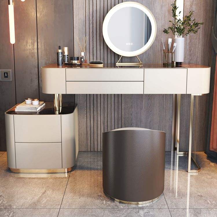 Glass Top Bedroom Make-up Vanity 5 Storage Drawers Dressing Table