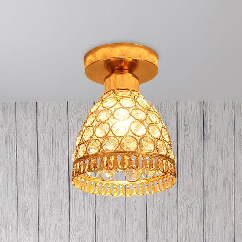 Globe/Cone Crystal Ceiling Flush Modern Single Head Hallway Flush Mount Lighting Fixture in Gold