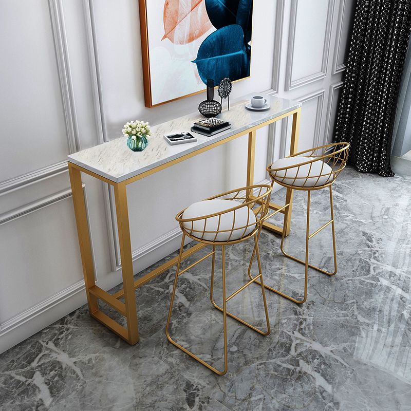 Glam Style Bar Height Table Faux Marble Top Bistro Table with Gold Base
