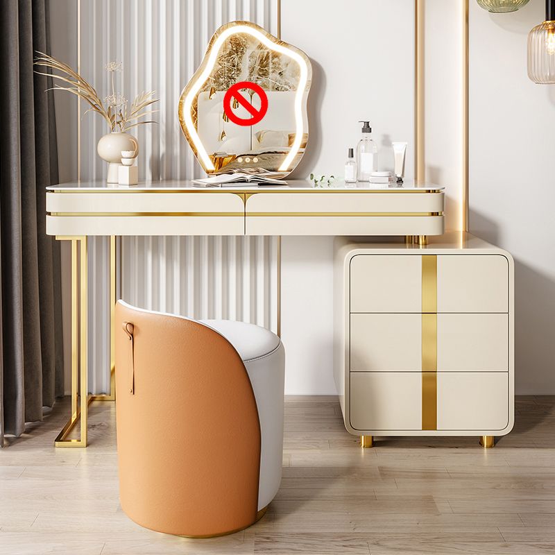 2-Drawer Vanity Makeup Table Set Vanity Stool 31.5" High Vanity in Gold