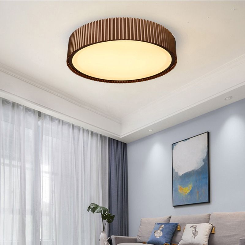 Drum Metal Flush Ceiling Light Fixture Modernist 18"/22" Dia Coffee LED Flush Mount Lamp in White/Warm/Natural Light