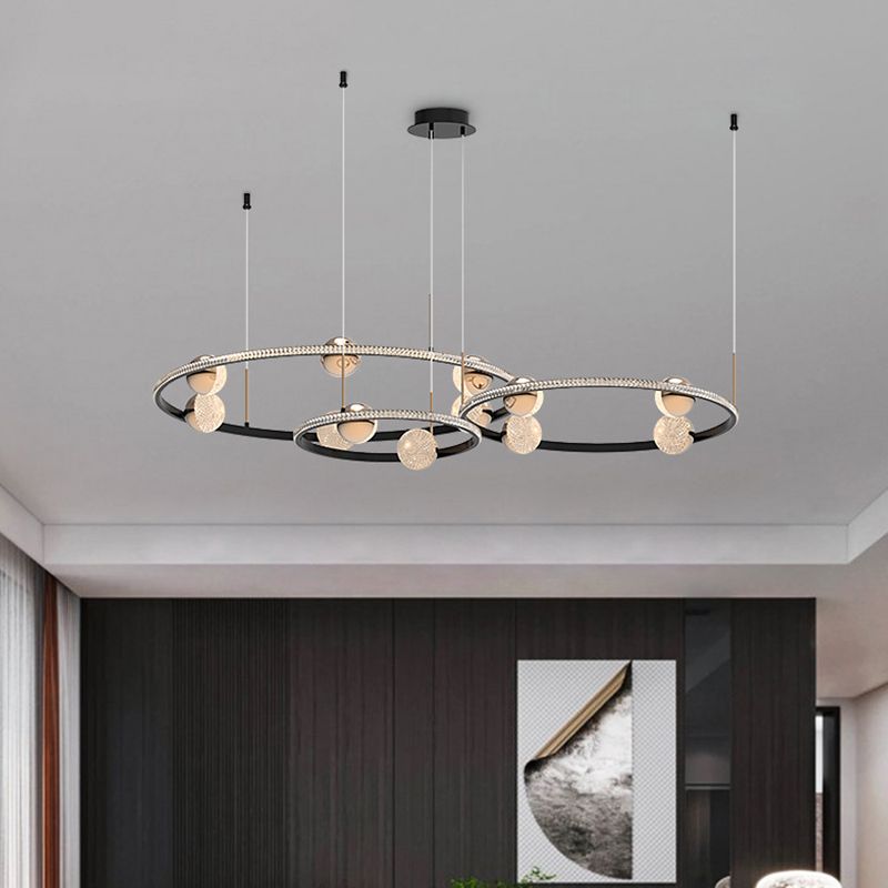 Black Ring Chandelier Light Fixture Creative Minimalist Acrylic LED Suspension Lamp
